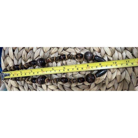 Elite Noble Shungite 4in Pendant & Wood Necklace Chakra Brutalist Tribal Boho - Picture 7 of 10